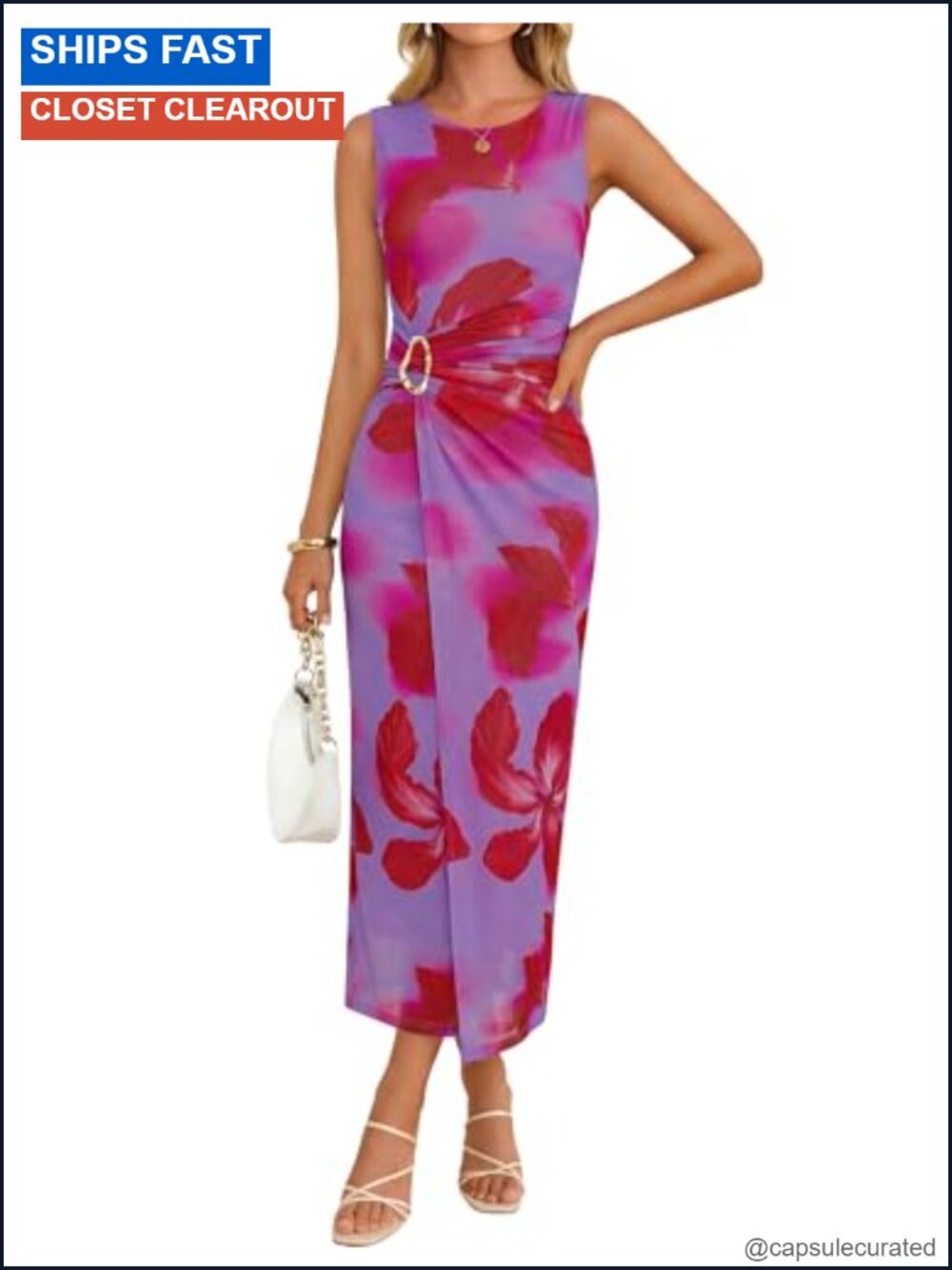 Sleeveless Floral Ruched Wrap Bodycon Midi Dress Formal